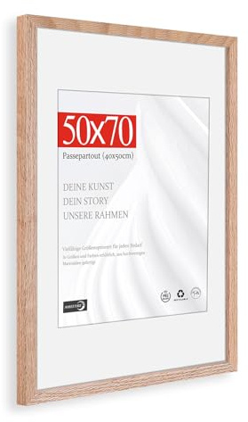 HIMEETIME® 1x Cornice Foto in Legno Quercia 50x70 cm，Passepartout 40x50cm,Cornice 50x70 con Vetro artificiale infrangibile- Cornice per Grande Quadro,Poster-Solo esposizione da parete