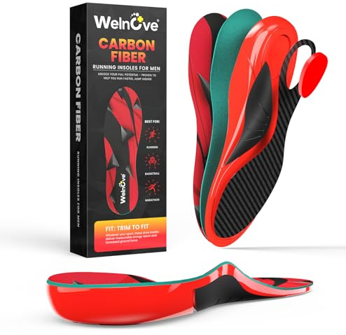 Carbon Fibre Insoles for Men & Women: Enhance Sport Performance in Running & Jump for Athletes, Plantar Fasciitis Relief Inserts, L, 8.5-9 Women, 7-7.5 Men