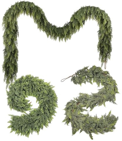 Guirnalda de Pino de Navidad, Guirnalda de Cedro de Navidad, guirnaldas de Pino de Invierno de tactos Real, guirnaldas de pinos de Cedro de Navida-d Realista de imitación Verde para decoración