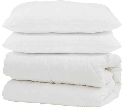 Eleganz Copriletto con cuscino, 3 pezzi, in microfibra, bianco, leggero, traspirante e facile da pulire, perfetto per chi soffre di allergie e camere degli ospiti, calore accogliente per un sonno