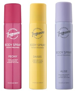 Designer Fragrances Body Spray for Women – Set of 3 (Peony, Daisee & Alise) Floral, Fruity & Oriental Scents with Jasmine, Bergamot & Caramel