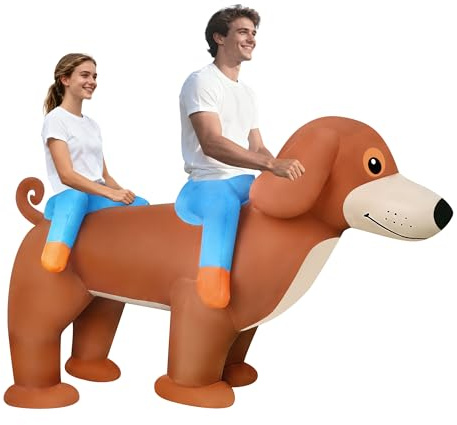 AkieBy 2-Person Inflatable Dachshund Ride-On Costume, Tandem Inflatable Sausage Dog Costume for Adults, Blow Up Animal Costume for Halloween, Cosplay, Party, Carnival