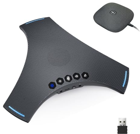Conference Speaker and Microphone - Bluetooth Speakerphone with Daisy Chain, 360° Omnidirectional Voice Pickup, Echo & Noise Cancellation, Support Wireless Dongle, USB Connection, for Meeting Room