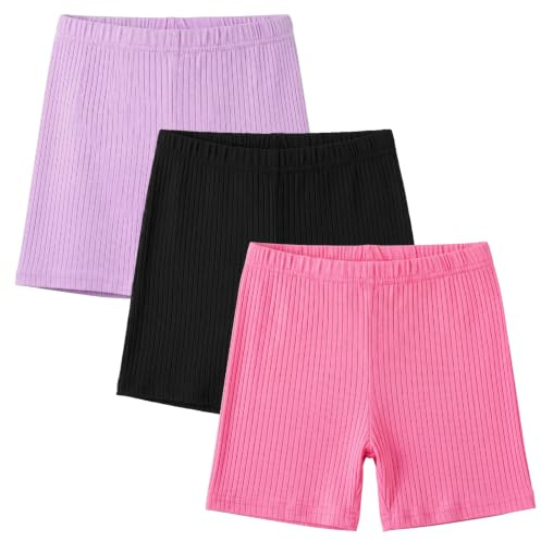 Baogaier Pantalones Cortos para niña, Pack de 3, Algodón Shorts, 5-6 años