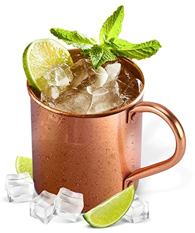 Moscow Mule Mugs, Pure Copper Mugs with Riveted Handles, Unlined Authentic Moscow Mule Mugs, Includes 15 Moscow Mule Recipes and 100 Variations, 22oz Capacity - Solid Copper