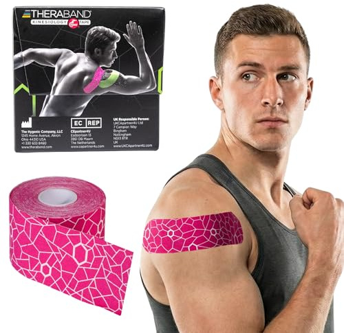 THERABAND Kinesiology Tape, Knee, Athletic, Shoulder, Roll, 2, Pink/White