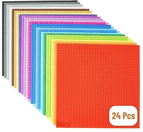 24 Pack Color Construction Base Plates - 25CM x 25CM - Compatible with LEGO Baseplates and Compatible with LEGO Blocks
