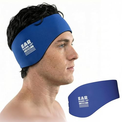 Earvolution Ear Band-It Ultra Swimming Headband, American Brand, Doctor-Invented - Sensory-Friendly- Anti-Slip Grip &Thick Neoprene for Max Protection/Comfort, Holds Earplugs in, (Blue, Large)
