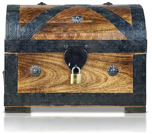 Brynnberg Piraten-Schatztruhe - Holztruhe braun - Handarbeit Vintage mit Schloss 28x20x20cm - das ideale Geschenk (groß mit Schloss) - Schatztruhen aus Holz