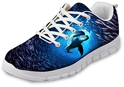 chaqlin Dolphin Pattern Women&Men Shoes Lacing Anti-Skid Outdoor Trail Sneakers Size 38