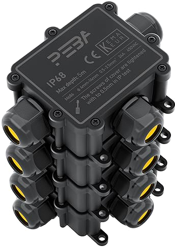 PEBA IP68 Waterproof Junction Box,Waterproof Cable Connector Outdoor, 3-Way Outdoor Cable Connectors, Wire Connector,Extension Electrical Cable Protector for Cable Diameter Ø4mm-14mm Black(4 Pack)