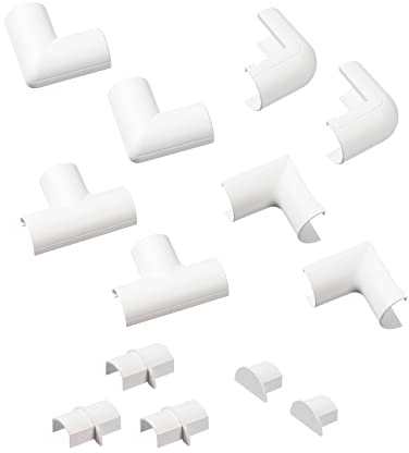 D-Line 20x10mm Kabelkanal Zubehörpaket – 2X Flachwinkel, 2X Innenwinkel, 2X Außenbogen, 2X Anschuluss T-Stück, 3X Endkappe, 2X Muffe – Weiß