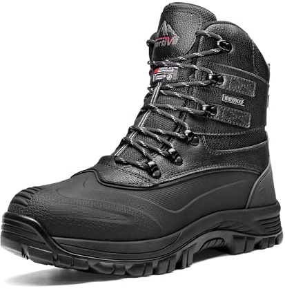 NORTIV 8 Men's Insulated Waterproof Construction Rubber Sole Winter Snow Ski Boots,Size 11,Black,160443-M