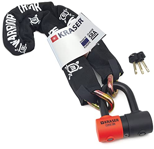 KRASER KR50120 Catena Moto Antifurto Blocco Disco Omologato SRA Set Mini U Solid Ø18, Incatenato 120 cm Ø13.5 Anelli, Multifunzione Alta Sicurezza Motociclo Motorino