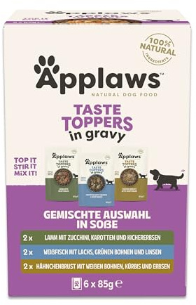 Applaws 100% Naturel – Nourriture Humide pour Chiens, Sélection Viande & Poisson en Sauce, 6 x 85g