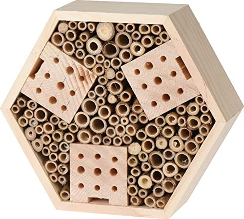 TWOJ PASAZ Insektenhaus 22,5 x 7,4 x 20 cm, Holzsechseck, Schuppen, Insektenhotel, Mauerbienen, Frostschutz