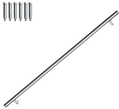 Joparri Main courante en acier inoxydable de 140 cm, rampe d'escalier avec support mural et embouts pour l'intérieur et l'extérieur SNOF-8114-M1Z