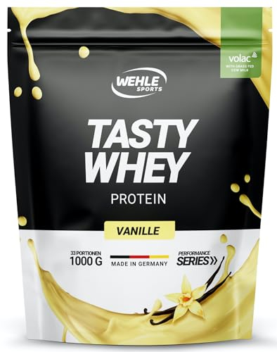 Whey Protein Pulver [Vanille] - High Protein Eiweißpulver Shake - Protein Powder Molkenproteine Proteinshake mit 22g Protein je Portion - Eweißshake mit BCAA & EAA (1000g) Wehle Sports®