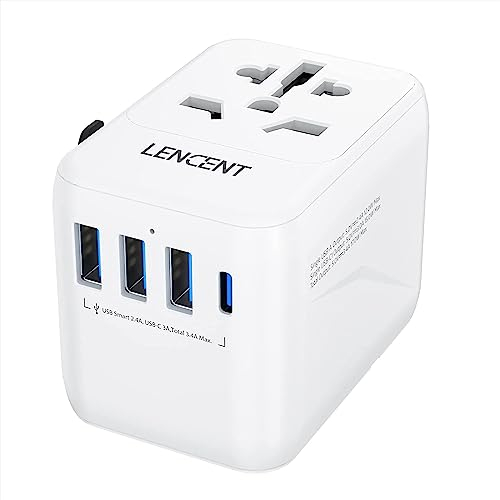 LENCENT Reiseadapter Weltweit, Universal Reisestecker weltreise Adapter mit 3 USB A und 1 USB C, Internationaler Steckdosenadapter für Japan Thailand USA England Australien(Typ A/B/G/C/D/I/L/M/N)