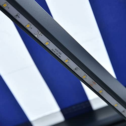 JUNZAI Retractable Manual Sun Shade with LED 300 x 250 cm Blue and White, Anti-UV, Retractable Sun Awning, Garden Awnings