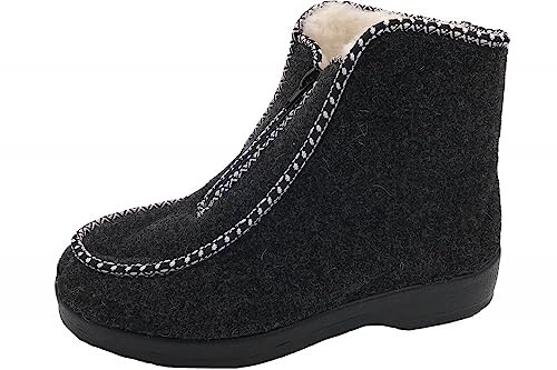 Padero Hausstiefel warme Wollfutter Hüttenschuhe Hausschuhe mit Reißverschluss, grau, EU 44