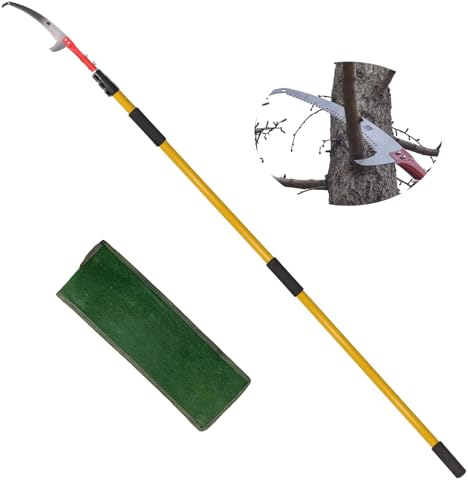 SUNORCHID Scie d'élagage télescopique, longueur réglable de 7,5 m, ensemble d'outils de jardin, perche haute portée avec sac de transport, coupe nette et rapide pour les branches hautes