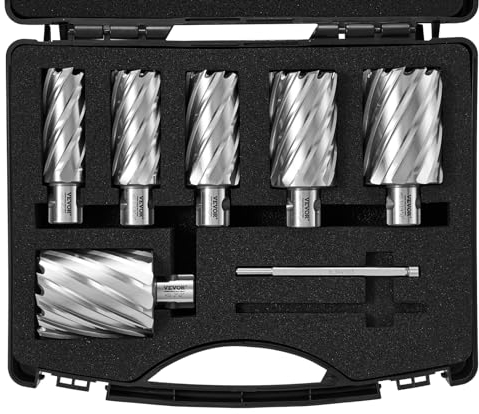 VEVOR Set Punte per Svasatore 6 Pezzi Fresa Anulare Attacchi Universali Diametro 25-50,8 mm Profondità di Foratura 50,8 mm in HSS Acciaio, Punte per Trapano Magnetico di Metalli 6 Punte per Svasatore