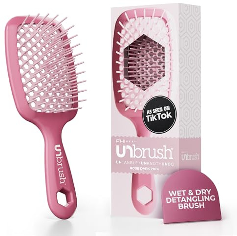 FHI Heat UNbrush - Cepillo desenredante para cepillado sin dolor en todo tipo de cabello, húmedo o seco, cerdas antiestáticas DuoFlex duraderas, mango ligero, cepillo de pelo ventilado, rosa oscuro