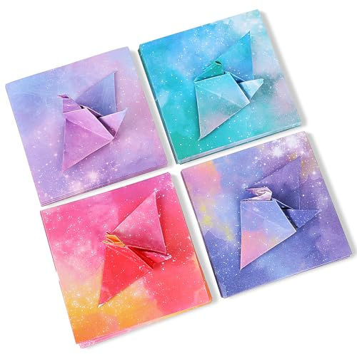 400 Blatt Origami-Papier-Set, 9,5 cm Quadratisch Doppelseitig Sternenhimmel-Origami-Papier, Weltraum, Sternmuster, Origami für DIY-Dekoration