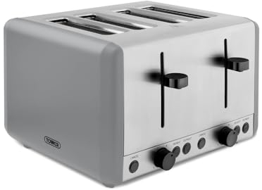 Tower T20086GRY Sera 4 Slice Toaster with 6 Browning Levels, Removable Crumb Tray, Defrost/Reheat/Cancel Functions, 1800W, Grey
