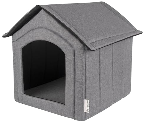 Petsona Caseta del Perro Perrera Plegable con Techo Desmontable Casa del Perro Cama Cueva del Gato Cama para Mascotas Tamaño L, Gris