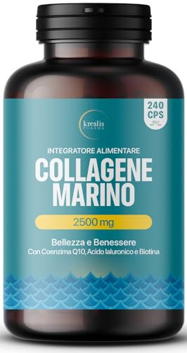 Collagene Marino con Acido Ialuronico - 240 Capsule, 2500 mg Collagene Idrolizzato, Coenzima Q10, Biotina, Vitamina C, Zinco - integratore per Pelle, Capelli, Articolazioni