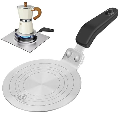 Esilihom Piastra convertitore per piano cottura a induzione, piastra a induzione per moka, 13 cm, con manico resistente al calore, in acciaio inox, piastra adattatore per induzione di calore per