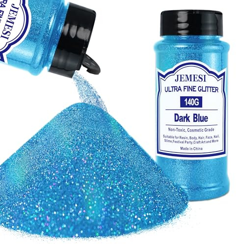 JEMESI Mörkblått glitterpulver, 140 g – 0,2 mm ultratunt glitterpulverglitter för epoxiharts, gör-det-själv-pyssel, tumbler-målning, ljustillverkning; kosmetiskt glitter, nagelpulver, kroppsglitter