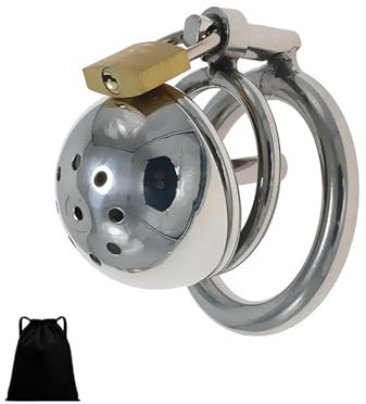 Keuschheitskäfig Herren mit Hohl-Urethral Plug, Atmungsaktives Design, Edelstahl Chastity Cage Männer mit Schloss, SM Keuschheit Bondage Sex Spielzeug (45mm)