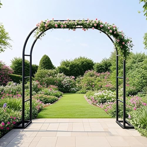 AJTXCSFOQL Arco Rampicanti Archi Giardino 120 180 200 240, Sostegno Pergolato in Metallo per Rose Fiori Piante Vite, Supporto per Decorazioni Nozze Esterni e Interni(Nero,W240 x H250 x D40 cm)