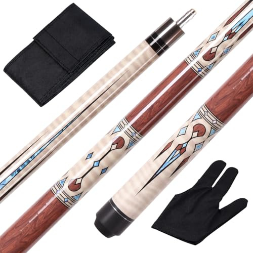 Teekerwang 1/2 Pool Cue Stick - 58 inch Maple Billiard Pool Stick, Maple Pool Cue Stick Kit, 2-Piece Billiard Pool Cue Stick (Wine Red)
