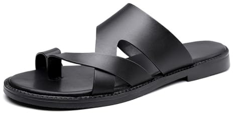 Sandalias Ortopédicas Para Hombre, Sandalias De Verano Cuero Sin Cordones Modernas Con Punta Abierta Y Corrector De Juanetes, Elegantes Chanclas Deportivas Impermeables Para Exteriores(Black,45 EU)