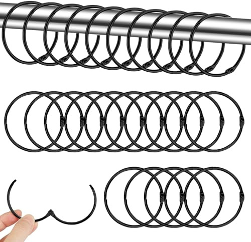 40 Anelli per Tende in Metallo, Anello per Bastone Tenda Doccia Rotonda, Anelli in Metallo Apribili, Adatto per aste per tende da doccia e tende da camera da letto (Nero)