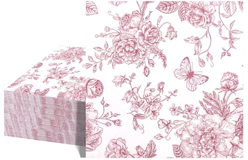NatNarr 40 tovaglioli di carta usa e getta rosa con motivo floreale, per matrimoni, baby shower, Natale, tea party