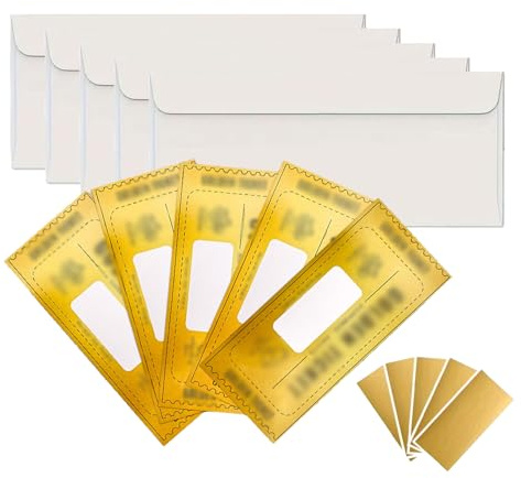 SYEYCW 5 Pcs Golden Ticket Scratch Card Reveal with Envelopes, Personalised Surprise Gifts, for Birthday, Christmas, Valentine’s Day, Holiday, DIY Greeting Card Set for Women and Men