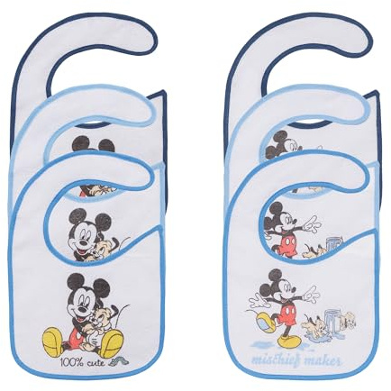 Ellepi Lot de 6 bavoirs imperméables pour bébé Disney en coton/PVC, Mickey, 28x19 cm