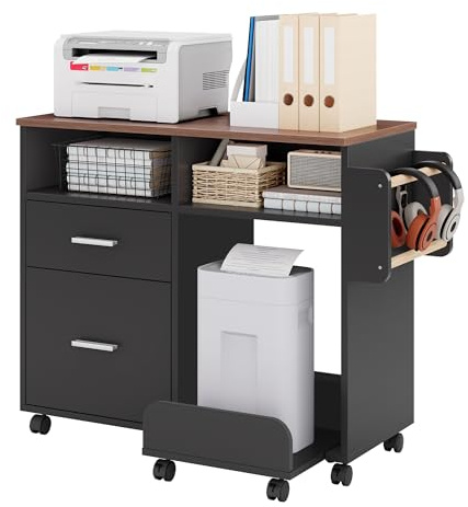 YITAHOME Mobile File Cabinet with Removable Base & Hanging Rod, Black | Filing Storage Organiser with 10 Wheels, Filing Cupboard for Home Office