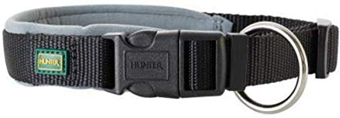 HUNTER Hundehalsung NEOPREN VARIO PLUS, Farbe: schwarz/grau, strapazierfähiges Nylon, weiche Neoprenpolsterung, stufenlos verstellbar, mit Zugentlastung, pflegeleicht, komfortabel, Größe: M/2,0