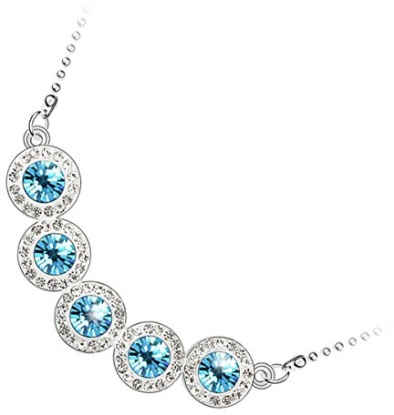 GWG Jewellery Collier à Pendentif Plaqué en Argent Sterling avec 5 Pierres Rondes Bleu Marine Embellies d'un Ruban Couvert De Pierres Transparentes dans Boîte Cadeau pour Femme