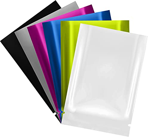 Belle Vous Bolsas Reutilizables Variadas Parte Superior Abierta (Pack de 200) - Mylar 9 x 6 cm - Aluminio Planas - Se Sellan Con Calor, A Prueba de Olor Para Alimentos, Café, Té y Más