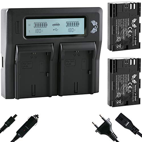 2X SK Akku kompatibel mit Canon LP-E6NH < 2250mAh > + LCD Dual Charger LP-E6P LP-E6N LP-E6 für Canon EOS R R5 II R6 II R7-5D Mark IV - 7D 80D 90D