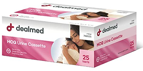 Dealmed HCG Urine Cassette Pregnancy Test, 25 Count, HCG Pregnancy Tests with Disposable Pipettes, Early Detection Pregnancy Test Kit