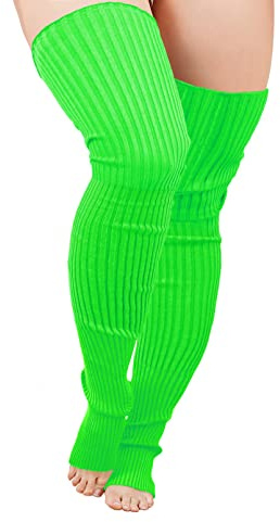 v28 Plus Size Knit Leg Warmer Women Thick Thigh High Boot Extra Long Large Socks(Plus Size- Green)