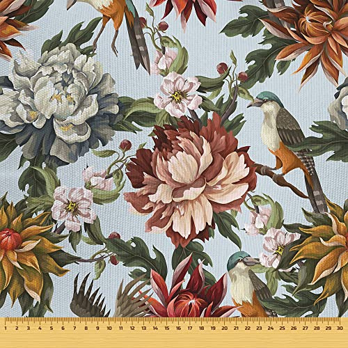 HEKO PANELS Tissu Oxford imperméable vendu au mètre Toile en polyester à coudre Tissu d'ameublement pour décoration/artisanat Opaque et déperlant Fleurs Multicolore Vintage 100 x 155 cm